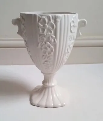 Buy Vintage Arthur Wood Goblet Cup Shaped White Mantle Vase Raised Floral Pattern • 22£
