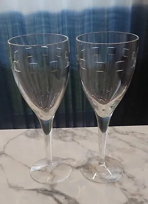 Buy John Rocha @ Waterford Crystal Geo Cut Rare Pair Of 25cm Wine Goblet Glasses • 140£