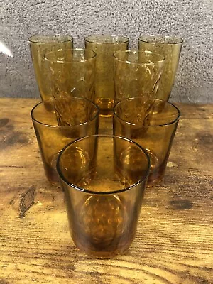 Buy Mixed Set Of Vintage Amber Drinking Glasses / Tumblers X 8, Retro 1970’s • 26.99£