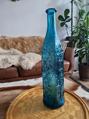 Buy Vintage Blue Glass Floral Decorative Decanter Bottle 14  Mint  • 5£