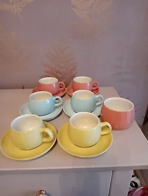 Buy Langley Pottery Tea Set 6 Cups Saucers & Sugar Bowl (some Damage Shown In Pics) • 15£