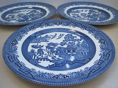 Buy 3 X Churchill China Vintage Blue Willow Pattern Pottery 9.5 Inch Dinner Plates • 18£