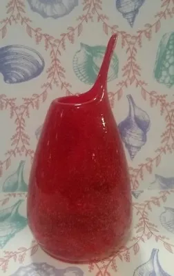 Buy NWOT 6.5  Tall Pointed Tip RED HAND BLOWN Crackle Glass Bubbles BUD VASE • 22.18£