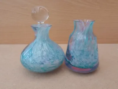 Buy Caithness Glass Blue & Lilac Perfume Bottle & Bud Vase With Original Stickers   • 10£