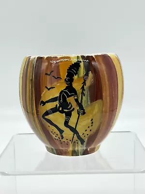 Buy VTG MCM Australian Alfa Art Pottery Vase W Aboriginal Warrior, Hand Painted • 40.85£