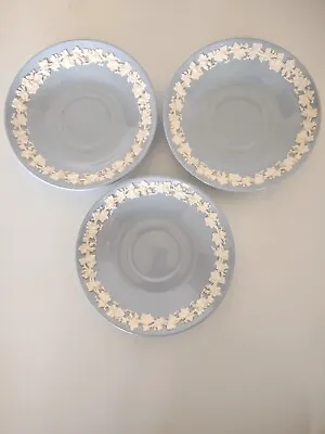 Buy 3 Wedgwood White On Blue Queensware Saucers 12 A 46 Smooth Edge • 23.16£