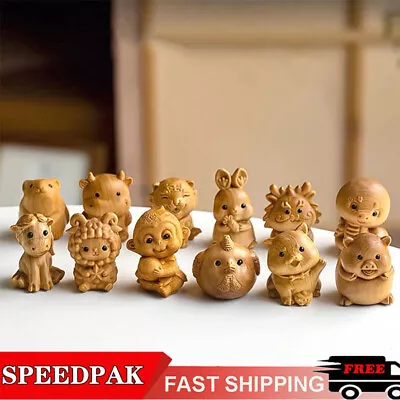 Buy Wood Carving Chinese 12 Zodiac Animal Statue Ornaments Pendant For Keychain • 4.19£