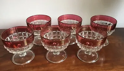 Buy Vintage Glass Dessert Glasses Cranberry Glass Tops Set Of 6 Stunning Glassware • 19.95£