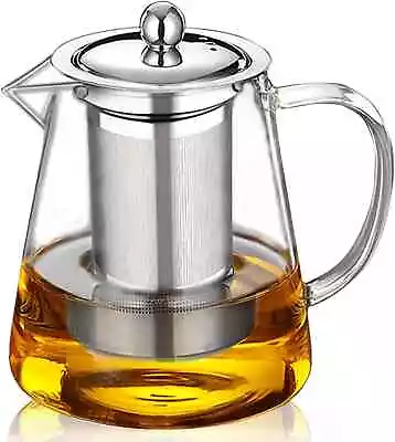 Buy UK Heat Resistant Clear Glass Teapot Jug With Infuser Coffee Tea Leaf Herbal Pot • 23.99£
