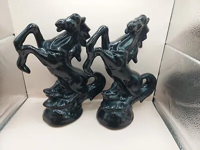 Buy Vintage Black Ceramic, Rearing Horse Figure Ornament X2 25.5cm Tall  • 26.99£