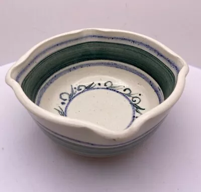 Buy Stoneware Pottery Bowl W/ Scalloped Rim Blue & Green Design Signed 6  Diameter • 10.80£
