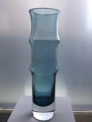 Buy ASEDA Sweden Borg Borgstrom Blue Glass Vase Bamboo Design 19cm Tall C1960's • 19.99£