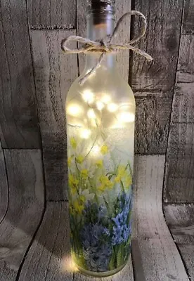 Buy Handmade Daffodil Blue Bell Floral Decoupage/Decorated Light Up LED Glass Bottle • 5.99£