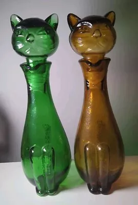 Buy Vintage 1960s EMPOLI Green & Amber Glass CAT DECANTER Mid Century Italian Glass  • 70£
