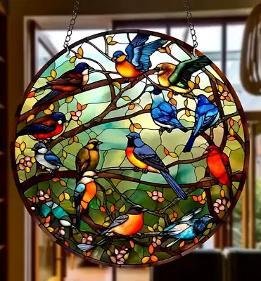 Buy Bird Design Suncatcher Stained Glass Effect Home Decor Christmas Gift • 6.85£