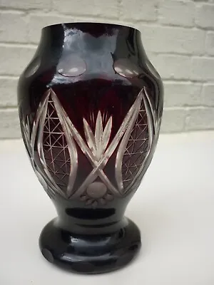 Buy Vintage Bohemian Cranberry Ruby Red Cut And Etched Glass Vase 7  • 15.50£