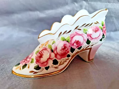 Buy Coalport By Compton & Woodhouse .Pink Roses.Miniature Shoe.Bone China/Gold • 12.90£
