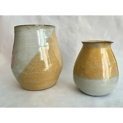 Buy Handmade, Wheel-Thrown Ceramic Vases - Glazed Gray Then Dipped In Yellow! • 47.51£