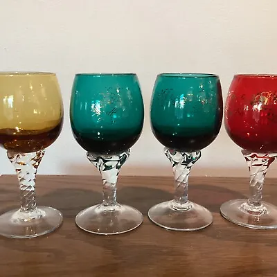 Buy Bohemian Style Cordial Glasses Colored With Clear Stems • 23.72£