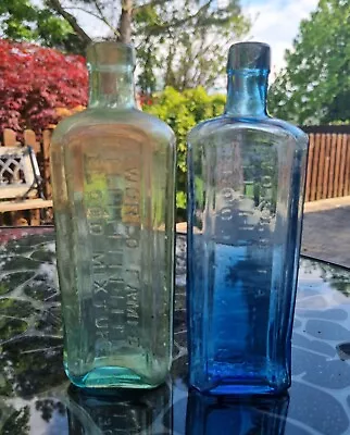 Buy 2 X Clarks Lincoln World Famous Blood Mixture Vintage Blue & Aqua Glass Bottles  • 16£