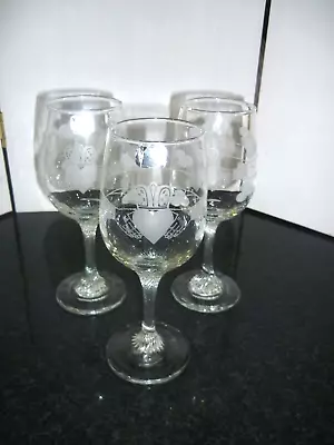 Buy Eamon Hand Cut Irish Wine Glasses X3 Shamrocks And Hearts Labelled • 14£