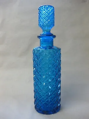 Buy Vintage Empoli Blue Glass Genie Bottle / Decanter With Stopper ~ Hobnail • 39.99£