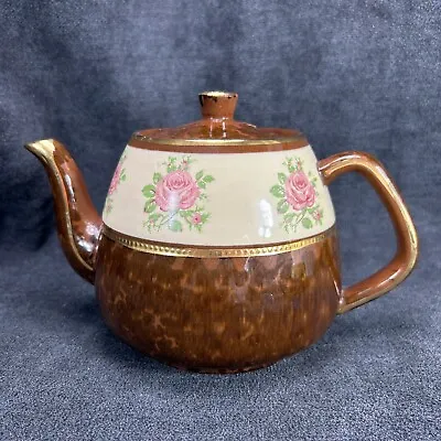 Buy VTG 1954-1967 Arthur Wood Brown Marbled Gold Leaf Rose Ceramic Teapot England • 17.98£