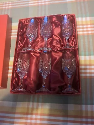 Buy Vintage Crystal Set Of 6 Short Stem Champagne Flutes, By Schott • 50£