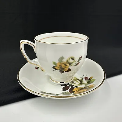 Buy Duchess Fine Bone China Yellow Roses Teacup & Saucer With Gold Trim •PRISTINE• • 14.43£