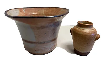 Buy Handmade 98’Pottery Bowl 4x6”&3”Mini Floral Vase Karen Baine Tx.Orange&White VTG • 11.51£