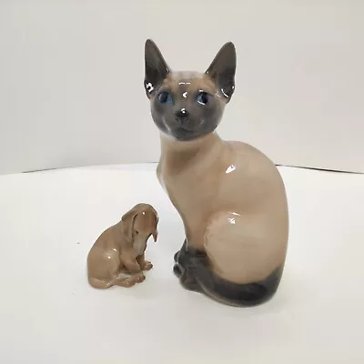 Buy  B&G Porcelain Brown Dachshund Dog Figurine #1755 And Royal Copenhagen Cat #3281 • 94.95£