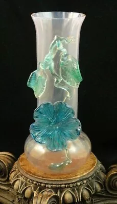Buy Harrach Bohemian Opalescent Art Nouveau Glass Floriform Vase W Applied Hibiscus • 265.41£
