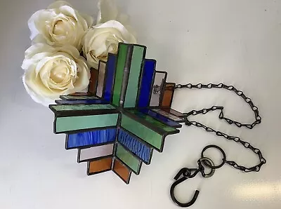 Buy Hand Crafted Stained Glass, Hanging Garden Wind Spinner, Unique Fathers Day Gift • 24.99£