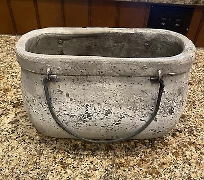 Buy NEW!! Pottery Gray Terra Cotta Oval Planter With Metal Handles 6.5x5x4.5 • 13.23£