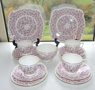 Buy Minton English Bone China 1950s Blue Parrot Pink Leaves 15 PC Cups Saucers Plate • 48£