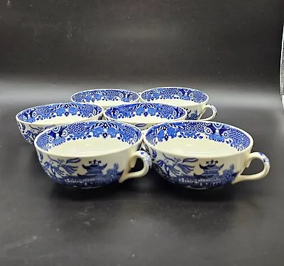 Buy Burleigh Ware Willow Blue And White Soup Cereal Coups Set Of 6 • 30£