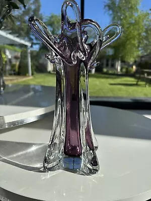 Buy Murano Purple Clear Retro Thick Heavy Art Glass Vintage Shoestring Vase • 75£
