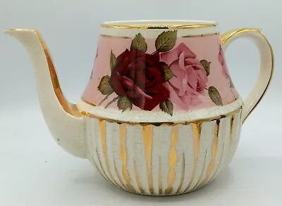 Buy Arthur Wood Tea Pot Roses Gilt NO LID Vintage Lots Of Crazing Display Vase Plant • 24.03£
