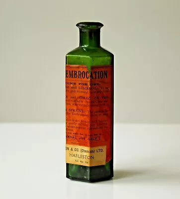 Buy Vintage Green Glass Bottle Chemists Apothecary • 22£