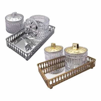 Buy Decorative Tray With 2 Canister Jar Set Plastic Crystal Effect Mirror Glass Gift • 16.39£