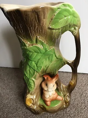 Buy Vintage Jug Vase. Eastgate Pottery Withernsea England. Fauna Rabbit In Tree Stum • 5£