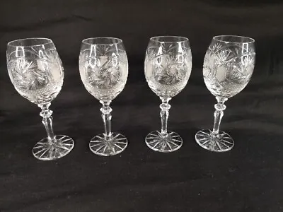 Buy Set Of Four High Quality Vintage Cut Crystal Bohemian Hock Wine Glasses VGC (#O) • 29.99£