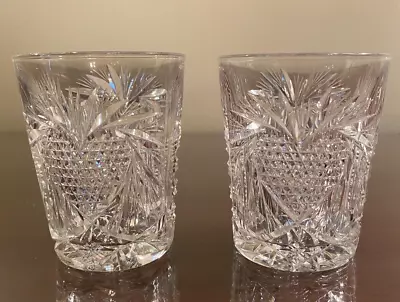 Buy Antique Heart Plume Cut Glass Tumblers By US Glass 1910  -  Set Of 2 • 91.62£