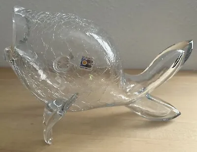 Buy Vtg  MCM Blenko Crackle Glass Fish Vase Bowl Sculpture 12”RARE • 187.36£