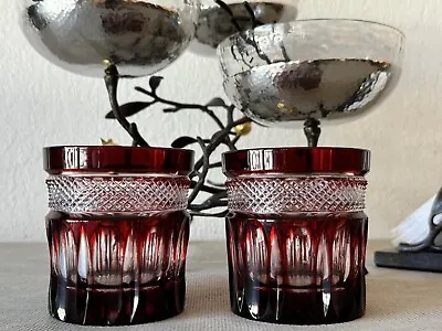 Buy Hand Cut Clear Whisky Glasses  Glassware  9oz Ruby Red Set Of 2 • 93.89£