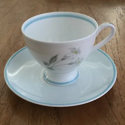 Buy Vintage Susie Cooper Bone China Tea Cup And Saucer. Pastel Blue Floral. 1960s. • 13£