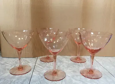 Buy Vintage - Unbranded Rose Pink Glassware - Lot Of 5 - Lined/Geometric Sides • 47.31£