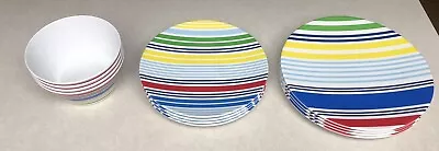 Buy 12 Martha Stewart Melamine Striped Nautical Dinner Plates + Salad + Bowls New • 96.05£