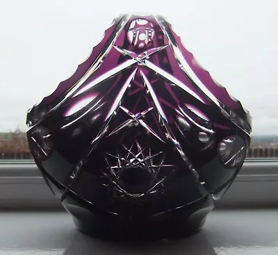 Buy STUNNING Deep Purple Vintage Czech Bohemian Cut Crystal Glass Basket / Vase • 10£