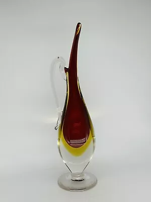 Buy Vintage MCM Murano Summerso Glass Vase Carafe Red Yellow And Clear 30 1960 • 38.50£